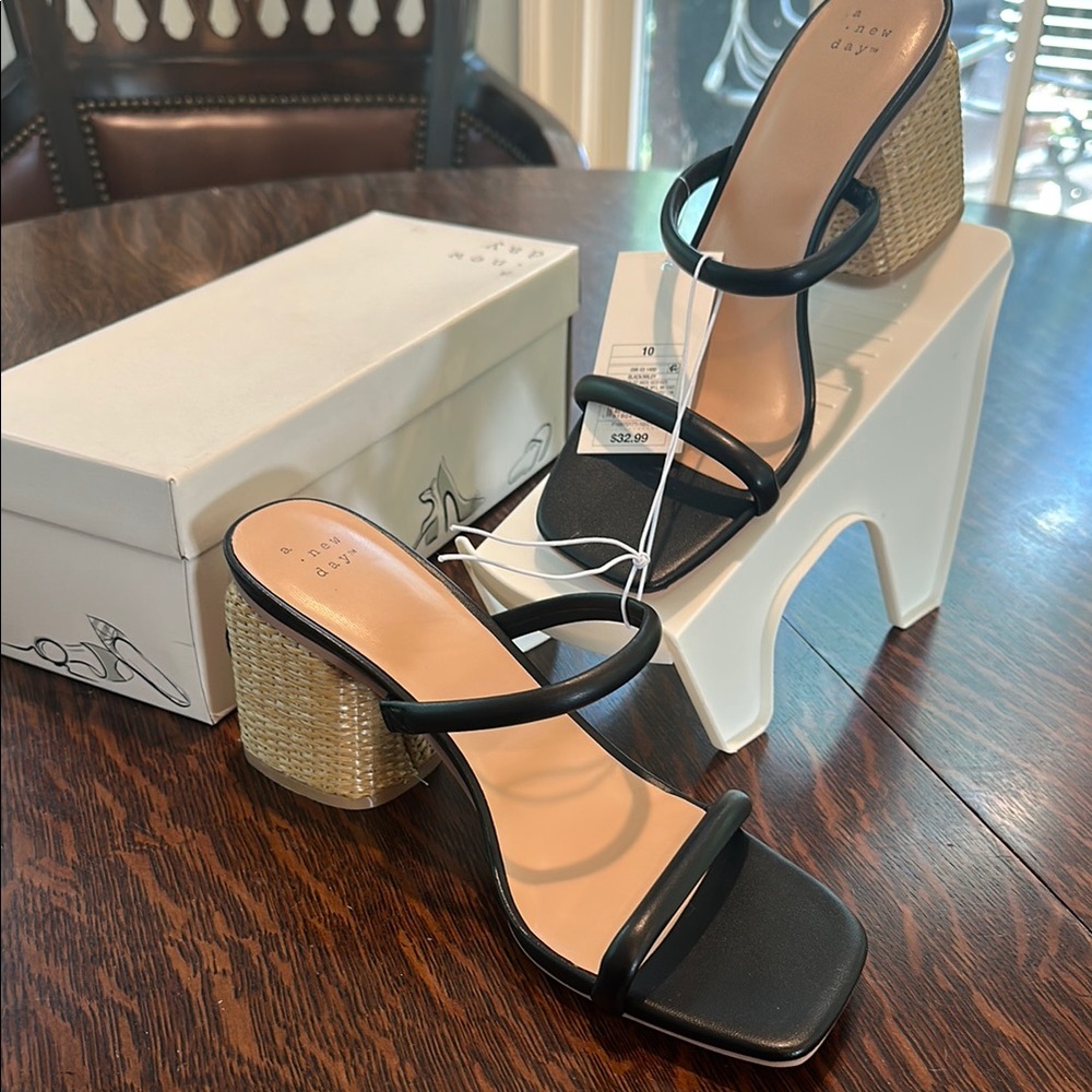 Black Strappy Heeled Sandals by A new day